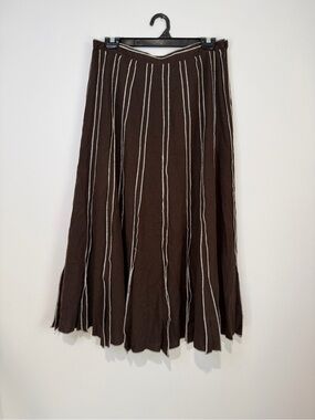 Autograph NY Linen Blend Brown Striped Paneled Maxi Skirt Size 10 Boho Fairy